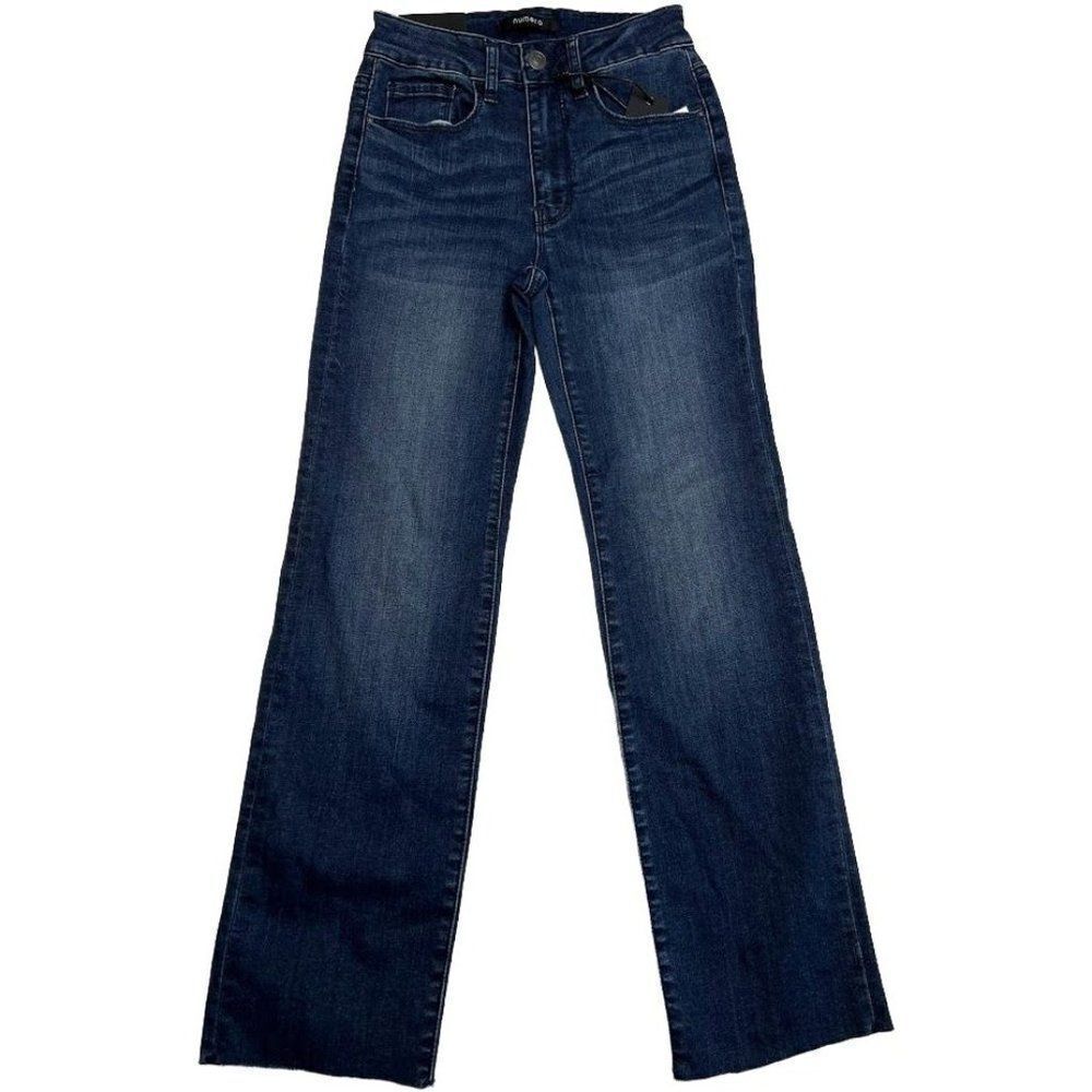 Numero Cropped Jeans Women's 24 XS Dark Blue Stretchy Raw-Hem Faded Pockets NEW - Picture 2 of 11